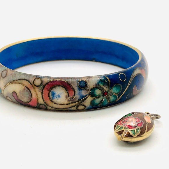 Vintage Unique Bracelet & Tiny Cloisonné Pendant - Picture 8 of 16